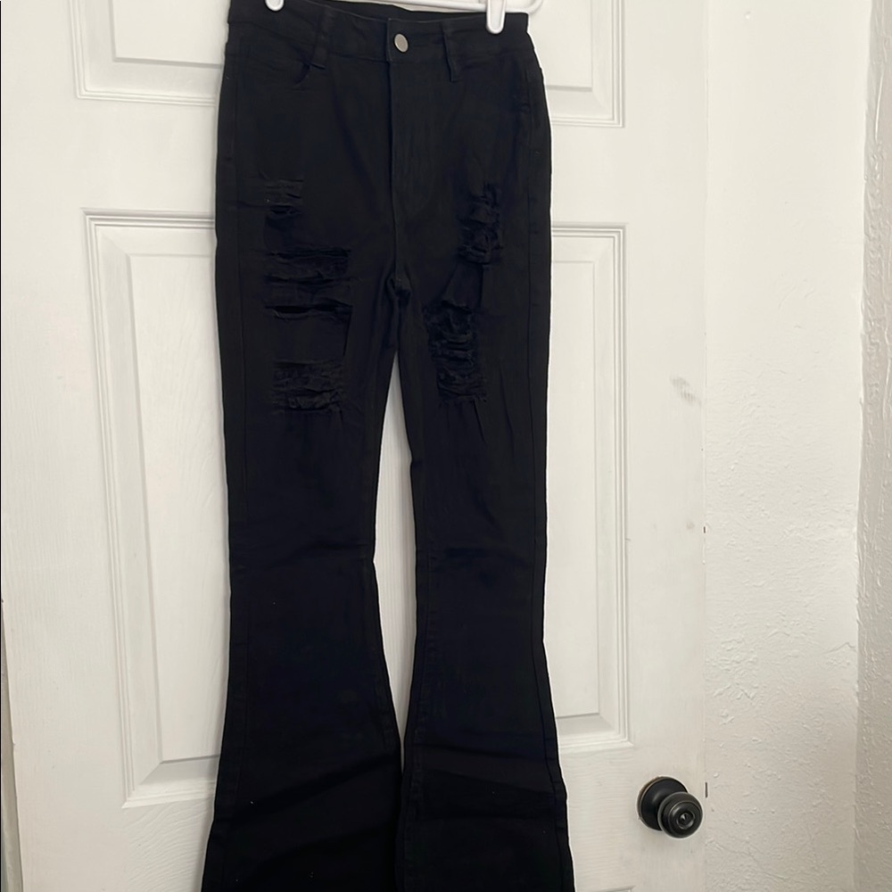 SHEIN Black Flare Wide Leg Jeans